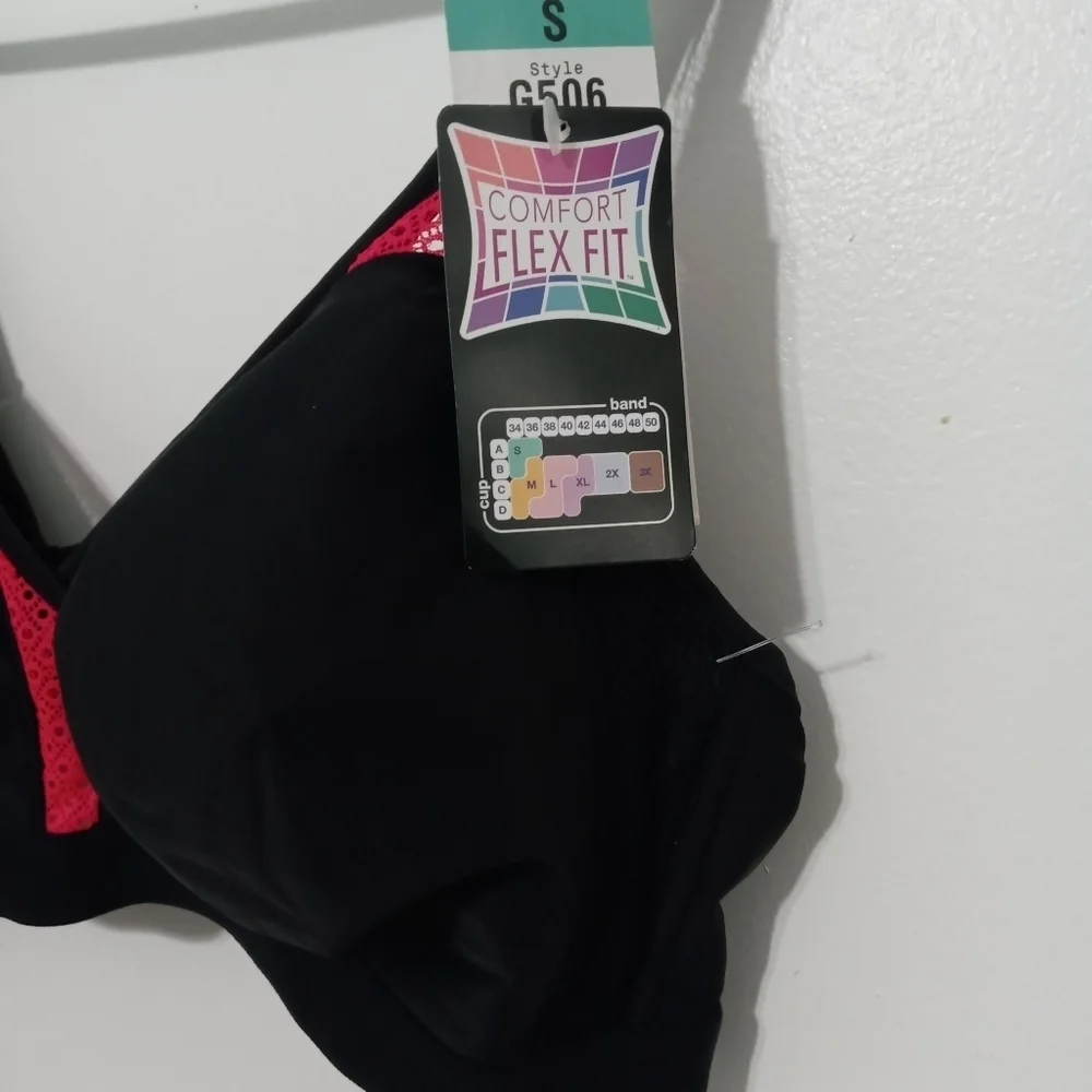 Hanes Flex Fit Comfort Moisture Wicking Black Pink Bra St Small G506